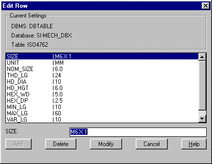 Edit Row dialogue box