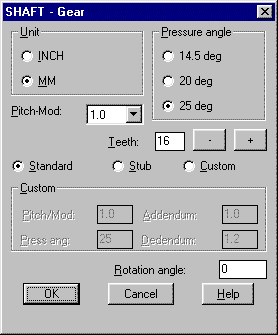 Gear dialogue box