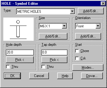 HOLE dialogue box