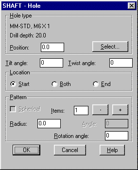 Hole pattern dialogue box