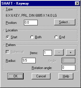 Keyway pattern dialogue box