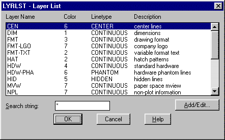 LYRLST dialogue box
