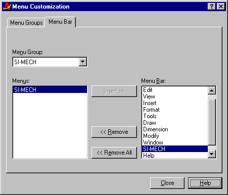 Menuload dialogue box