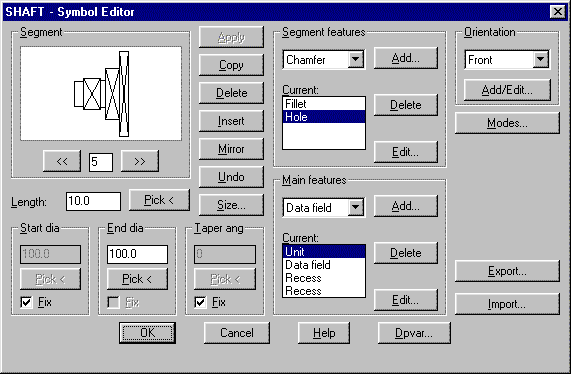 Flange displayed in SHAFT dialogue box